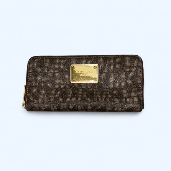 Michael Kors Signature Brown Wallet with Gold Accents - Picture 1 of 7